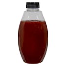 18 oz. Clear PET Inverted Oval Sauce Bottle with 38/400 Black Ribbed Snap-Top Dispensing Cap with Foil Heat Induction Liner