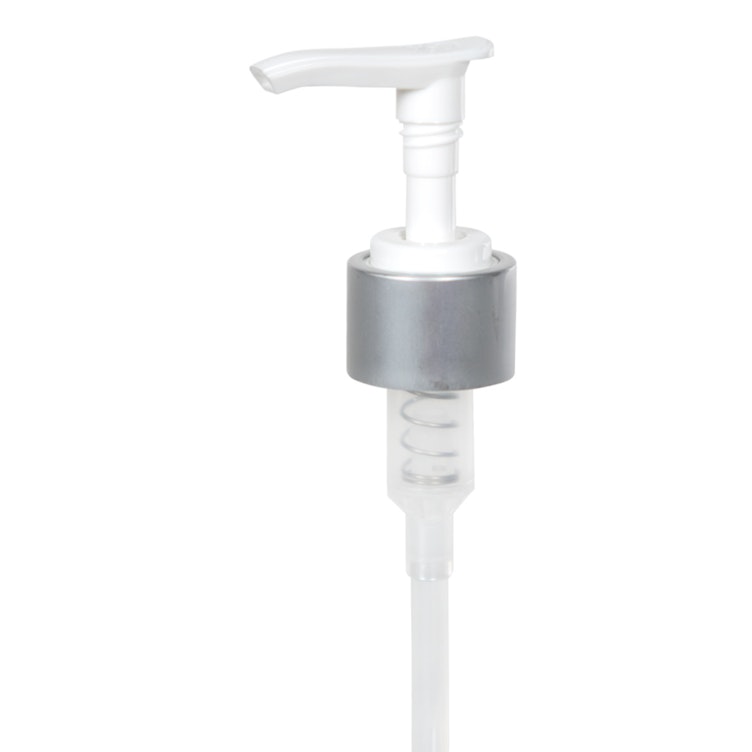 24/410 Brushed Aluminum/White Smooth Lotion Pump - 7" Dip Tube