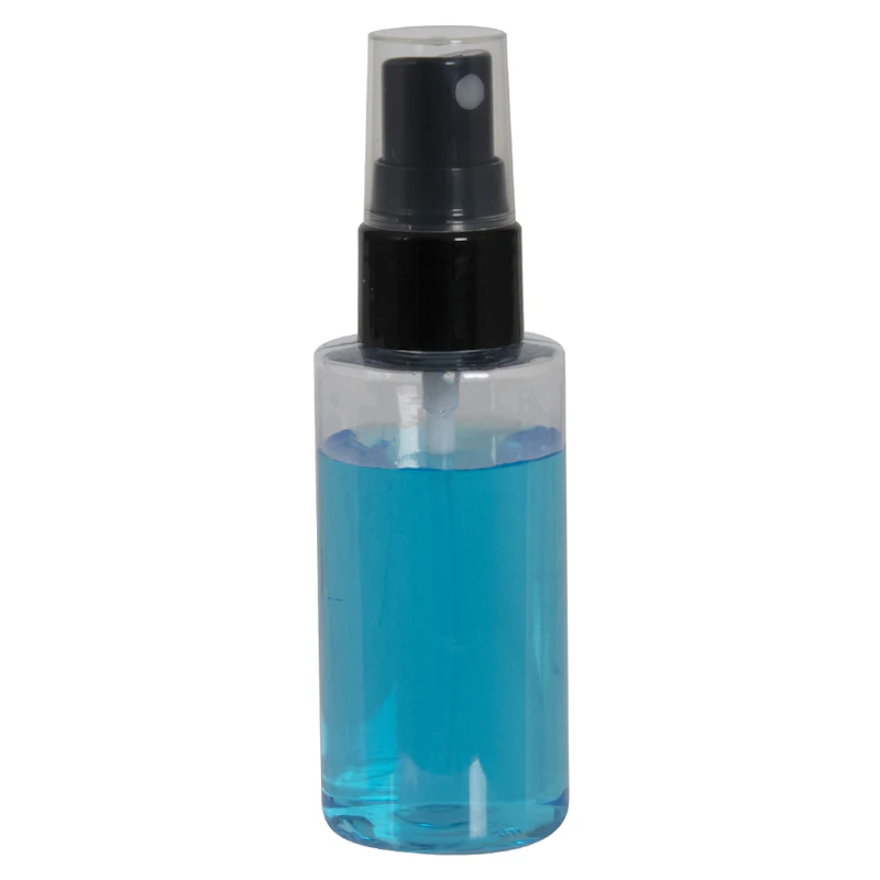 2 oz. Clear PET Cylindrical Bottle with 20/410 Black Smooth Finger Sprayer