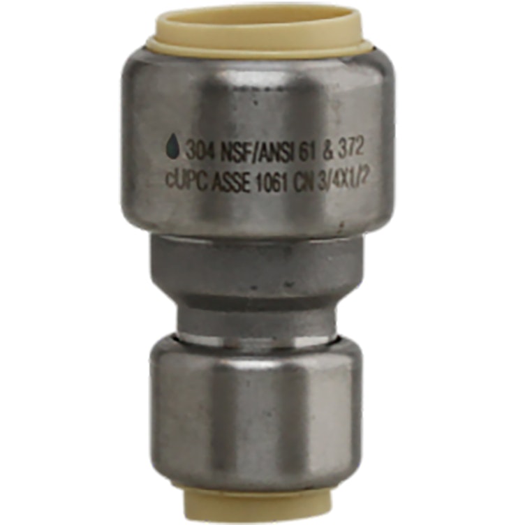 3/4" Push-Fit x 1/2" Push-Fit Stainless Steel Coupling