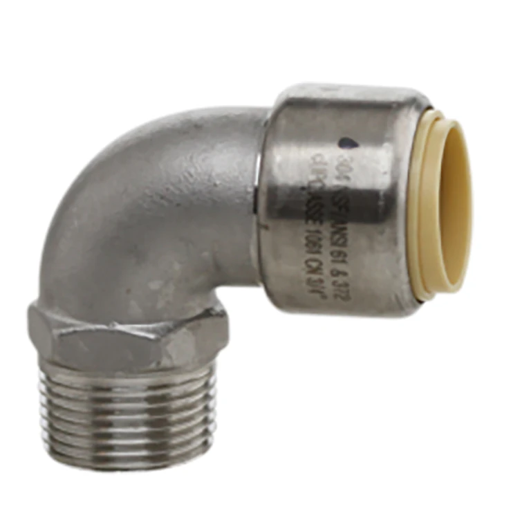 1/2" Push-Fit x 1/2" MPT Stainless Steel Male 90° Elbow