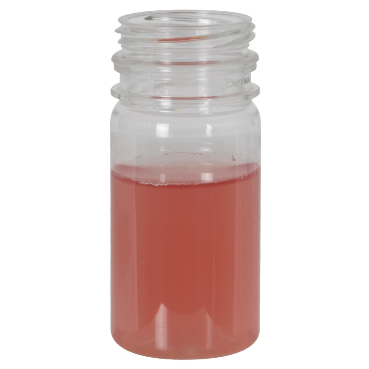 2-1/2 oz. Clear PET Round Energy Beverage Bottle with 38mm DBJ Neck (Cap Sold Separately)