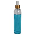 12 oz. Clear PET High Clarity Cosmo Round Bottle with 24/410 Smooth Brushed Gold/White Finger Sprayer & 0.14mL Output