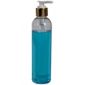 8 oz. Clear PET High Clarity Cosmo Round Bottle with 24/410 Smooth Gold/White Lock-Down Lotion Pump & 2mL Output