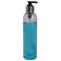 8 oz. Clear PET High Clarity Cosmo Round Bottle with 24/410 Smooth Silver/Black Lock-Down Lotion Pump & 2mL Output
