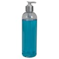 12 oz. Clear PET High Clarity Cosmo Round Bottle with 24/410 Smooth Brushed Aluminum/White Lock-Down Lotion Pump & 2mL Output