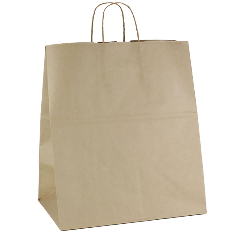 14" W x 16" L + 10" BG Wide Gusset Brown Kraft Paper Bags with Twisted Handles - Case of 200
