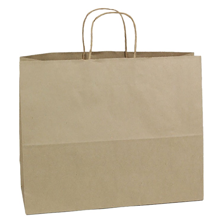 16" W x 13" L + 6" BG Brown Kraft Paper Bags with Twisted Handles - Case of 250