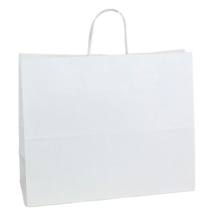 16" W x 13" L + 6" BG White Kraft Paper Bags with Twisted Handles - Case of 250