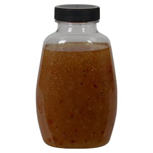 9 oz. Clear PET Clark Oblong Bottle with 38/400 Black Ribbed Unlined Cap