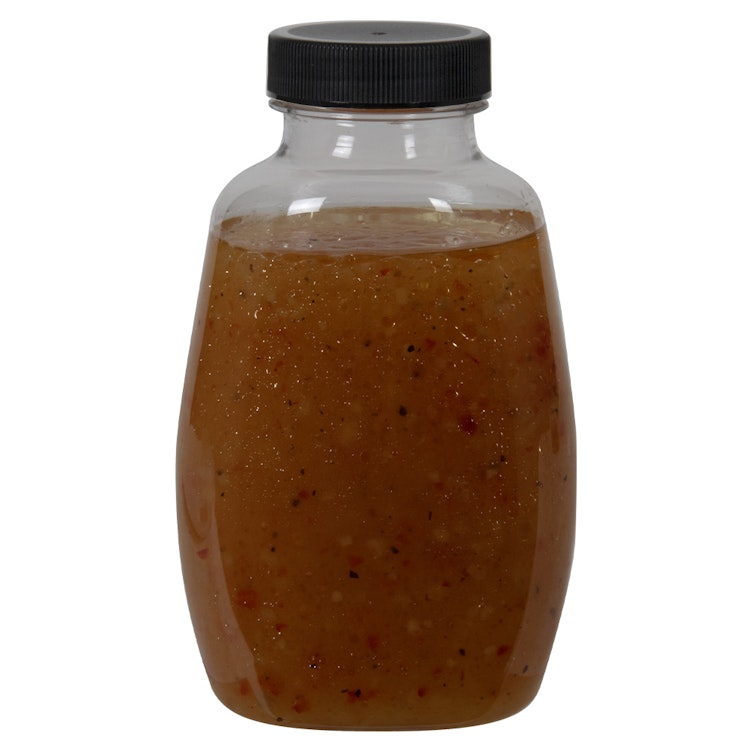 9 oz. Clear PET Clark Oblong Bottle with 38/400 Black Ribbed Unlined Cap