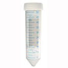 50mL Sterile Clear Polypropylene MaxiRCF™ Metal-Free Centrifuge Tube with Attached White Screw Cap - 25 per Bag; 20 Bags per Case