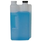 64 oz. Natural HDPE Twin Neck Dosing Bottle with 1 & 2 oz. Dispensing Chambers & (1 each) 38/400 Black & White Ribbed Caps with F217 Liner