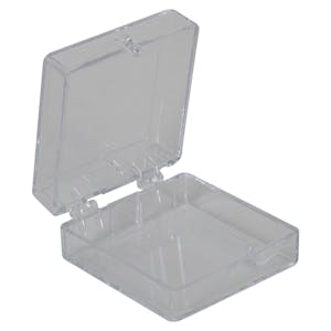 Clear Polystyrene Hinged Box - 1-1/4" L x 1-1/4" W x 1/2" Hgt. (Case of 1000)