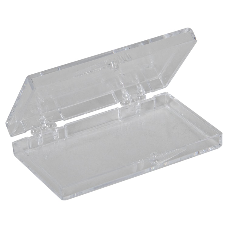 Clear Polystyrene Hinged Box - 2" L x 1-1/8" W x 1/4" Hgt. (Case of 1000)