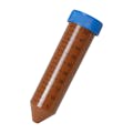 50mL Sterile Amber Polypropylene Centrifuge Tube with Attached Blue Screw Cap & Printed Graduations - 25 per Rack; 20 Cardboard Racks per Case