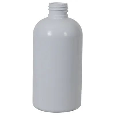 8 oz. White PET Squat Boston Round Bottle with 24/410 Neck (Cap Sold Separately)