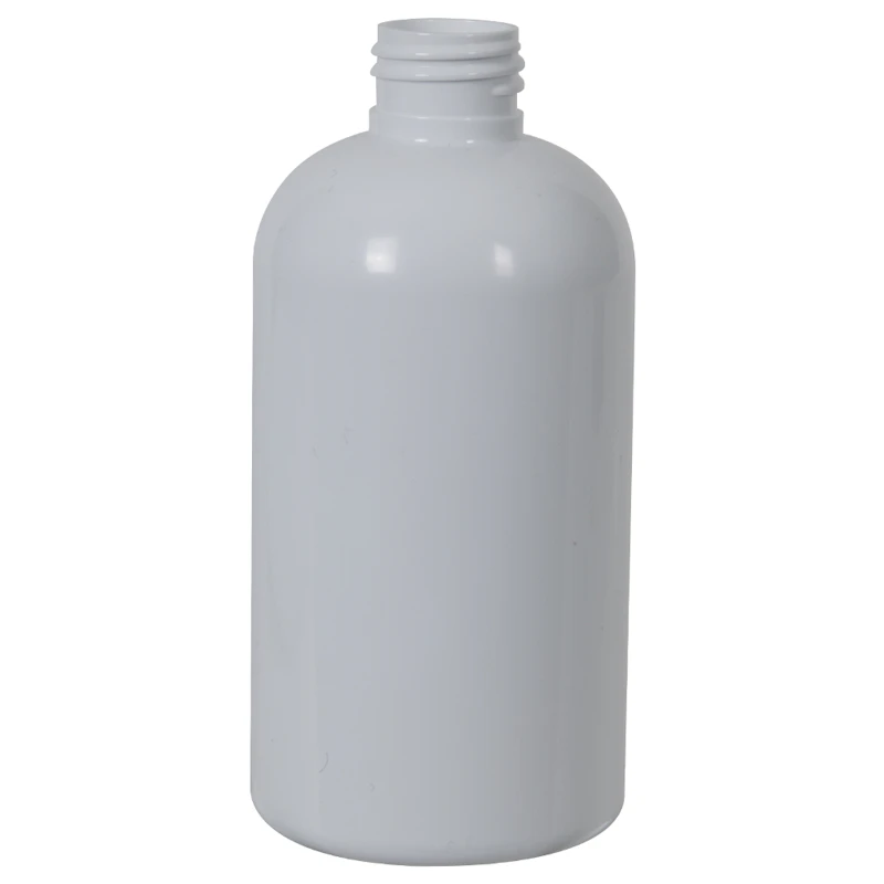 8 oz. White PET Squat Boston Round Bottle with 24/410 Neck (Cap Sold Separately)