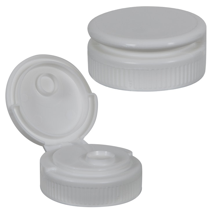 38/400 White Polypropylene Ribbed Snap-Top Dispensing Cap with Heat Induction Liner & 0.375" Orifice