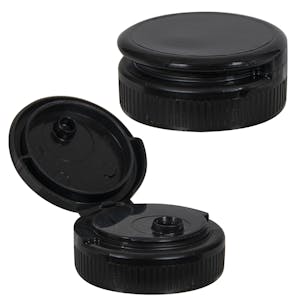 38/400 Black Polypropylene Ribbed Snap-Top Dispensing Cap with Heat Induction Liner & 0.25" Orifice