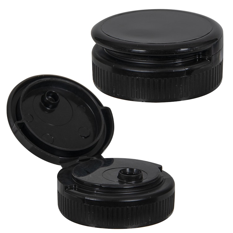 38/400 Black Polypropylene Ribbed Snap-Top Dispensing Cap with Heat Induction Liner & 0.25" Orifice