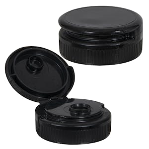 38/400 Black Polypropylene Ribbed Snap-Top Dispensing Cap with Heat Induction Liner & 0.375" Orifice