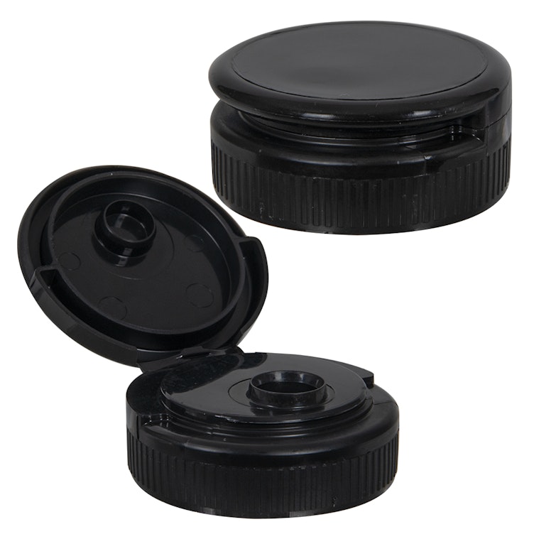 38/400 Black Polypropylene Ribbed Snap-Top Dispensing Cap with Heat Induction Liner & 0.375" Orifice