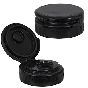 38/400 Black Polypropylene Ribbed Snap-Top Dispensing Cap with Heat Induction Liner & 0.5" Orifice