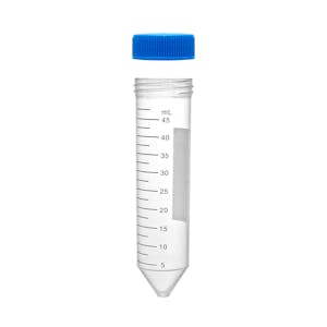50mL Non-Sterile Clear Polypropylene Centrifuge Tube with Loose Blue Screw Cap & Printed Graduations - Bulk Packaged; Case of 500