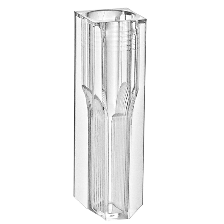 1.5mL Polystyrene Semi-Micro Cuvette with Round Opening - 100 per Tray; 10 Trays per Case (Cap Sold Separately)
