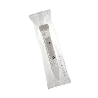 15mL Sterile Clear Polypropylene TotalPure™ Metal-Free Centrifuge Tube with Attached White Screw Cap - Individually Wrapped; Case of 250