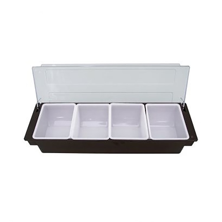 4-Compartment Chilled Condiment Holder with Removable Compartments - 19-1/2" L x 6" W x 3.5" Hgt. OD