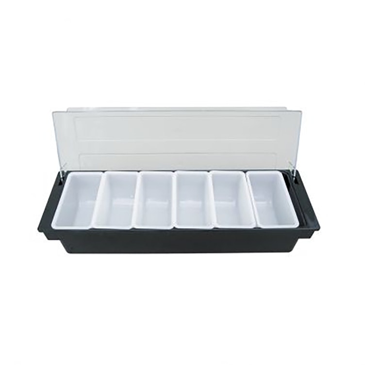 6-Compartment Chilled Condiment Holder with Removable Compartments - 19-1/2" L x 6" W x 3.5" Hgt. OD