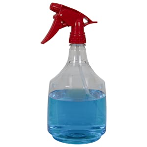 36 oz. Clear PET Mega Round Spray Bottle with 28/400 Red Polypropylene Model 300™ Sprayer