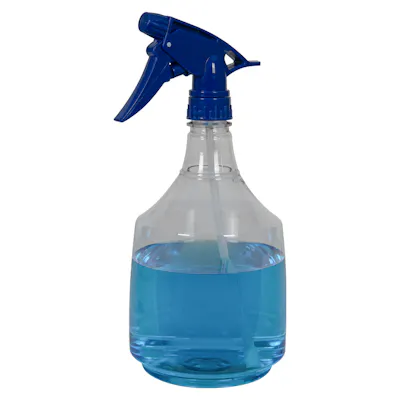 36 oz. Clear PET Mega Round Spray Bottle with 28/400 Blue Polypropylene Model 300™ Sprayer