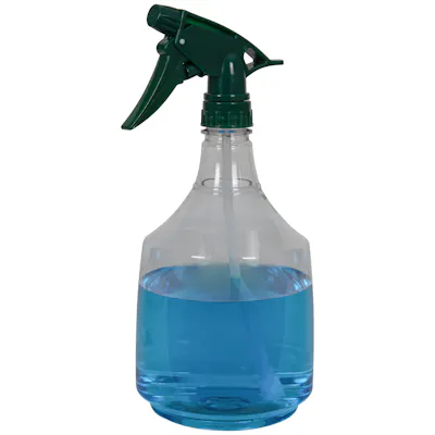 36 oz. Clear PET Mega Round Spray Bottle with 28/400 Green Polypropylene Model 300™ Sprayer