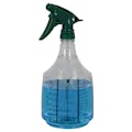 36 oz. Clear PET Mega Round Spray Bottle with Printed Scale & 28/400 Green Polypropylene Model 300™ Sprayer