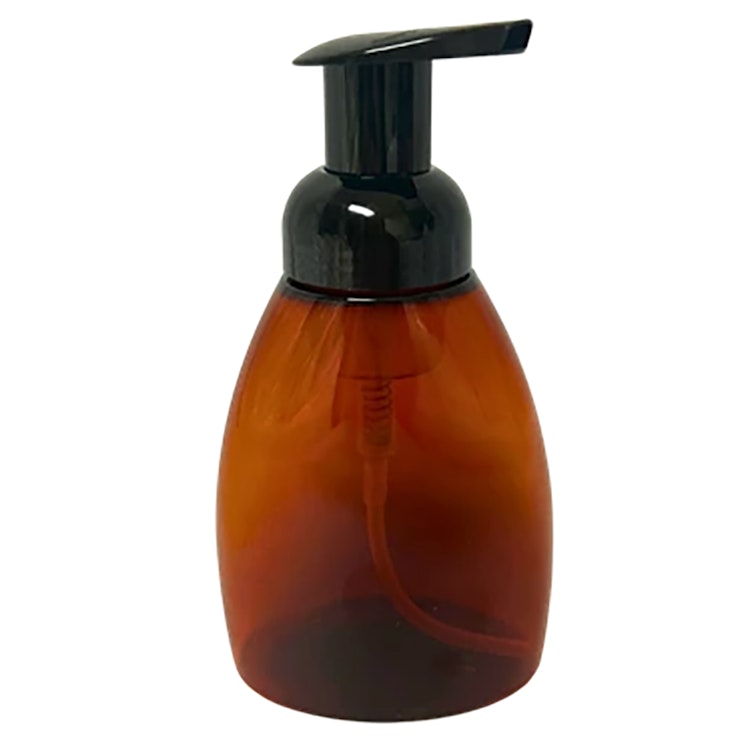 250mL Amber PET Foaming-Style Oval Bottle with 40mm Black Polypropylene Dispensing Foaming Pump