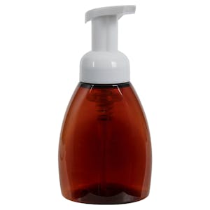 250mL Amber PET Foaming-Style Oval Bottle with 40mm White Polypropylene Dispensing Foaming Pump