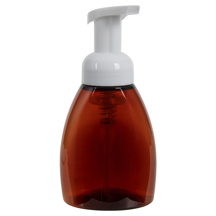 250mL Amber PET Foaming-Style Oval Bottle with 40mm White Polypropylene Dispensing Foaming Pump
