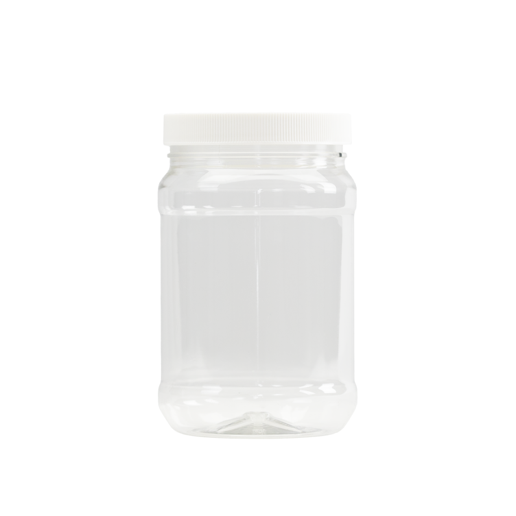 32 oz. Clear PET Round Jar with Label Panel & 89/400 White Ribbed Cap with F217 Liner