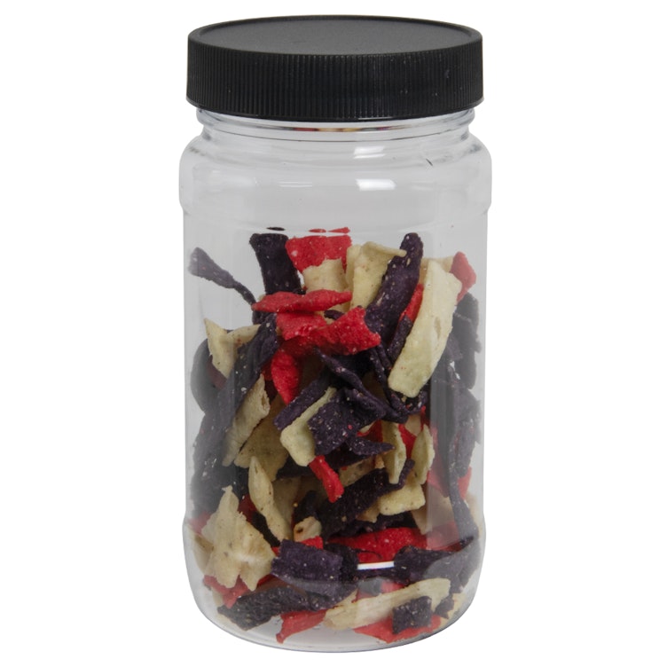 8 oz. Clear PET Round Jar with Label Panel & 53/400 Black Ribbed Cap with F217 Liner