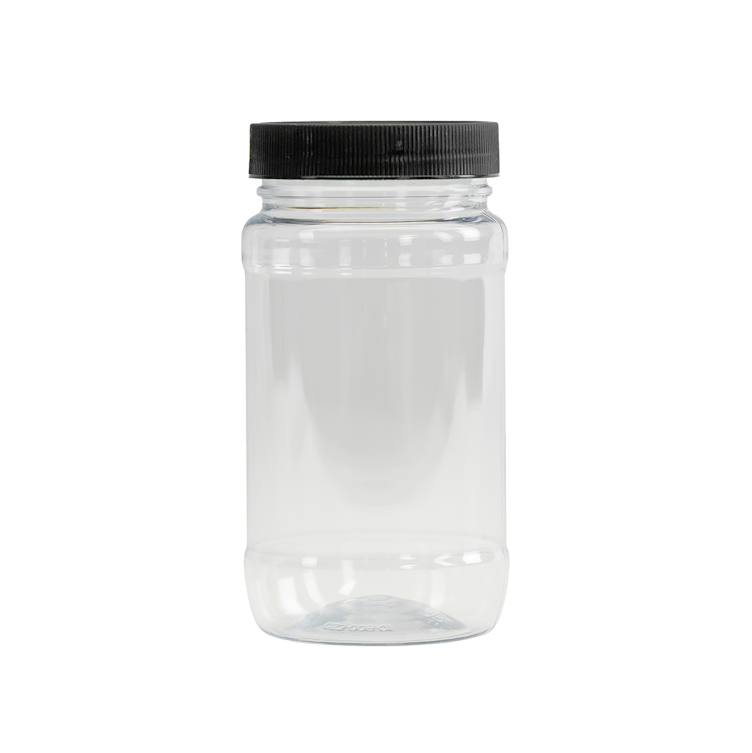 8 oz. Clear PET Round Jar with Label Panel & 53/400 Black Ribbed Cap with F217 Liner