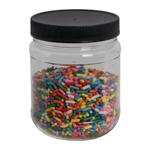 8 oz. Clear PET Round Jar with Label Panel & 63/400 Black Ribbed Cap with F217 Liner