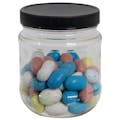 12 oz. Clear PET Round Jar with Label Panel & 70/400 Black Ribbed Cap with F217 Liner