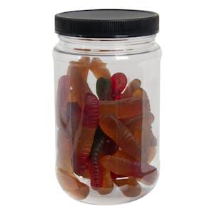 16 oz. Clear PET Round Jar with Label Panel & 70/400 Black Ribbed Cap with F217 Liner