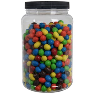 85 oz. Clear PET Round Jar with Label Panel & 110/400 Black Ribbed Cap with F217 Liner