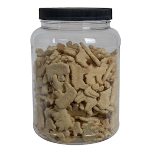 89 oz. Clear PET Round Jar with Label Panel & 110/400 Black Ribbed Cap with F217 Liner