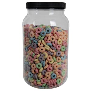 128 oz. (1 Gallon) Clear PET Round Jar with Label Panel & 120/400 Black Ribbed Cap with F217 Liner