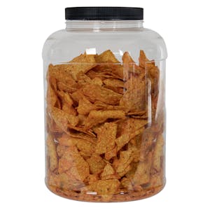 225 oz. Clear PET Round Jar with Label Panel & 120/400 Black Ribbed Cap with F217 Liner
